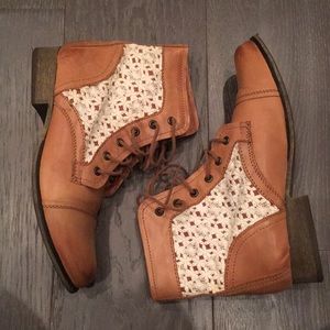 Steve Madden laceup crochet upper Bootie